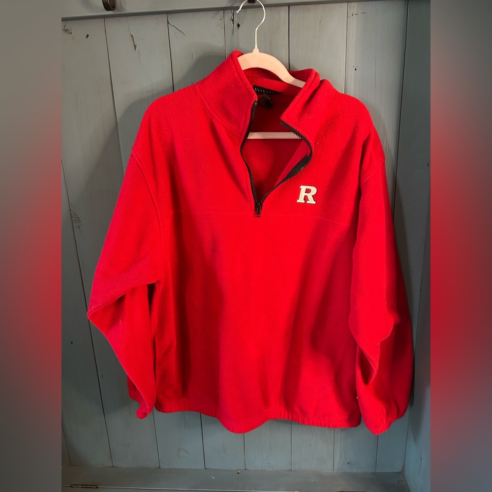 Vintage Rutgers University Men's Red Quarter-Zip Fleece Pullover | Large